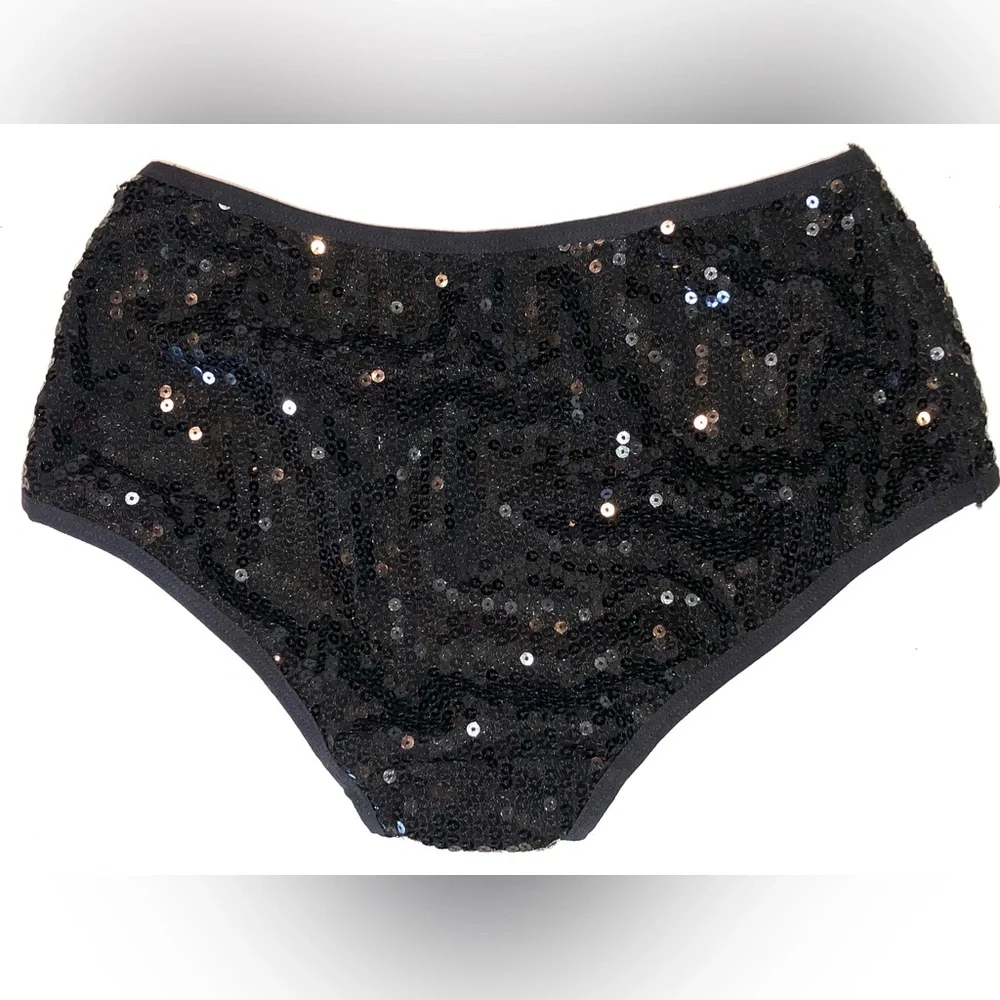 New Black Sequin Dance Bikini Bottoms - S